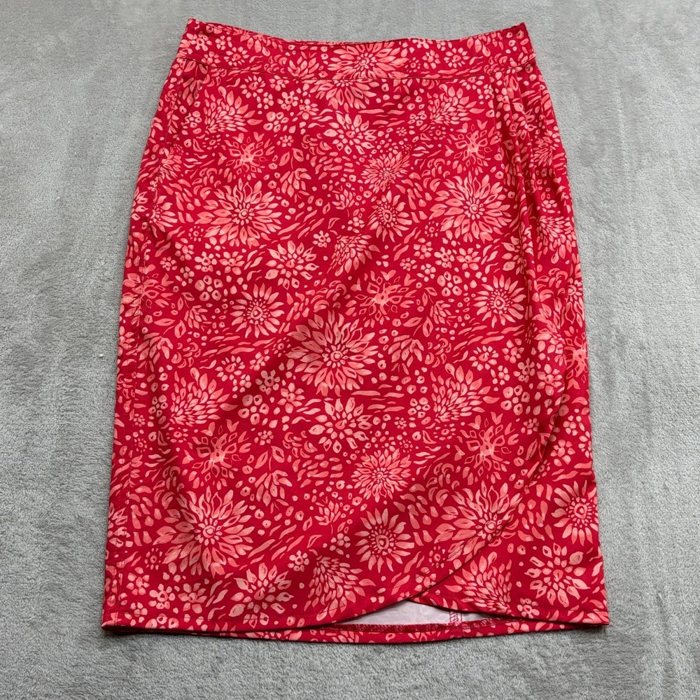 RipSkirt Hawaii Wrap Skirt Women Small Red Floral Tulip Hem Stretch Travel Beach